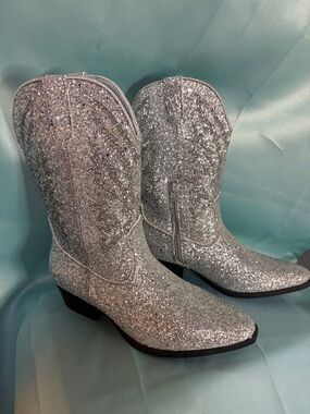 Portland Boot Company Olympia Silver Glitter Western Calf Boots - Sz 8